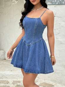 Rivivi 女士牛仔吊带迷你连衣裙 - 藍色 - 查看 1