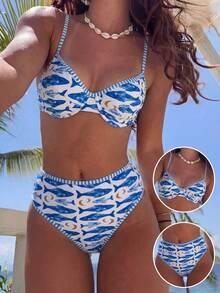 Swim Mod 2026 Spring/Summer Adjustable Strap Steel-Supported Side High-Cut Bikini Swimsuit 2 Pieces Set For Women - Multicolor - View 1