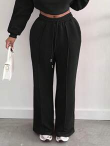 Alexandranx Women's Solid Color Drawstring Waist Pockets Loose Casual Sweatpants - Black - View 4
