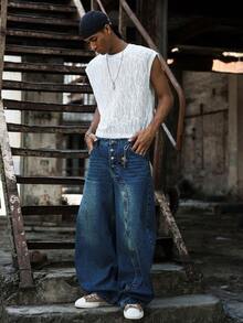 PAVTROS Men's Summer Casual Solid Color Textured Tank Top Muscle Tee For Men Mens Tank Top Muscle T-Shirt Mens T-Shirt - White - View 7