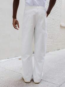 BelSigned BelSigned 1pc Vintage Wash Relaxed Fit Wide Leg Jeans, Casual Loose Long Pants For Men - White - View 2