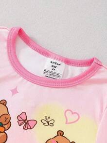5款女童蝴蝶结、独角兽、水豚和可爱卡通印花针织弹力柔软短袖上衣和裤子睡衣套装，随机抽取2套。 - 彩色 - 查看 5