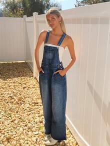 Sydney Algeri Quần yếm denim rộng rãi, giặt thường ngày dành cho nữ - Giặt tối - Xem 1