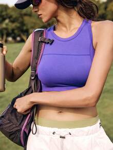 WanderVale Women's Sleeveless Sports Tank Top,Round Neck Purple Summer Athleisure Gym Vest,Slim Fit Cropped Camisole Workout Singlet Racer Running Golf Top - Purple - View 5