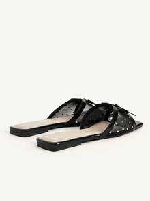 CUCCOO CHICEST Sandalias planas de moda generosas, cómodas y versátiles con lazo de strass para el día a día, vacaciones y playa - Negro - Ver 4