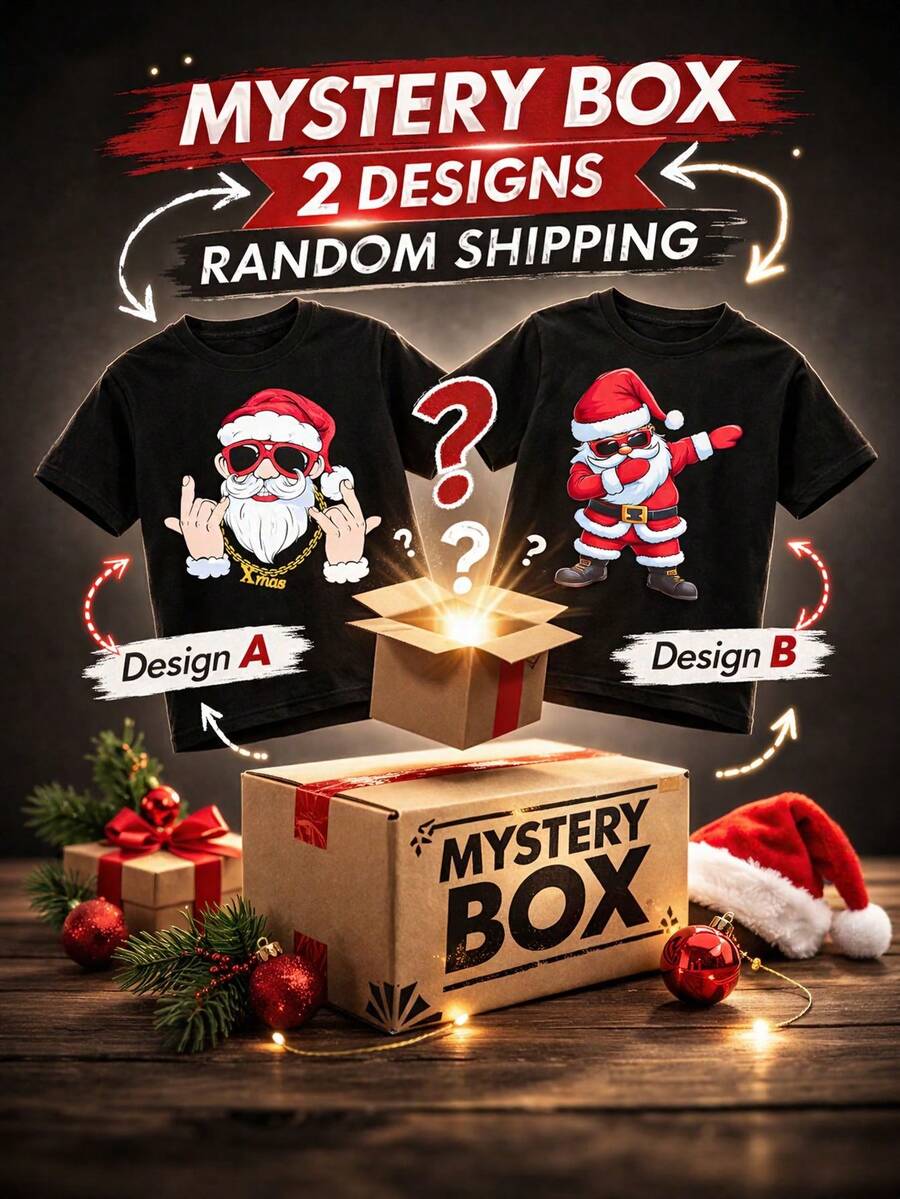 青少年男孩圣诞老人印花短袖休闲T恤，春夏款 - 彩色 - 查看 1