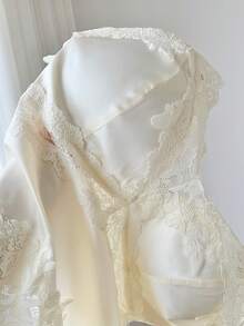 Comfortcana 女士优雅蕾丝拼接蝴蝶结装饰吊带背心，夏季 - 杏色 - 查看 9