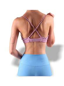 Alo Yoga Bra VAPOR SPLENDOR GINGHAM Sweat Absorption Breathable Lightweight Soft Versatile Easy To Wash Yoga Sports Women Pink White W9437R - RASPBERRY SORBET - 粉色/白色 - 查看 2