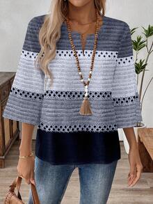 EMERY ROSE 大码女式撞色V领休闲百搭日常衬衫 - 彩色 - 查看 5