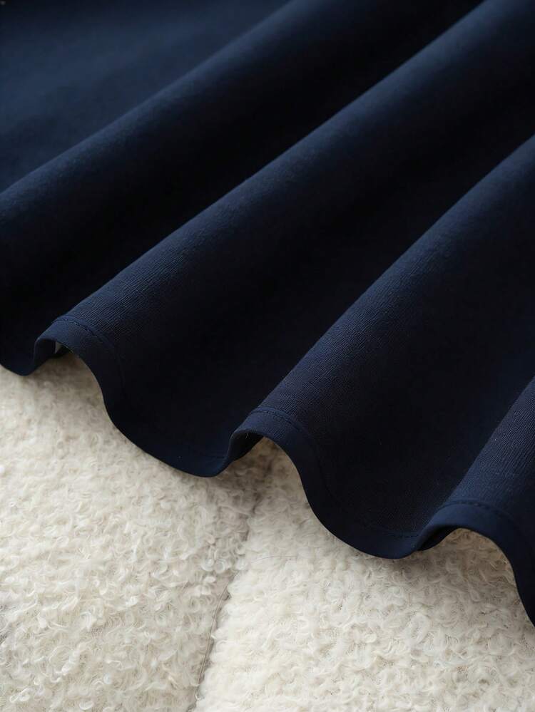 SHEIN Franclia Robe évasée à encolure carrée minimaliste polyvalente avec bordure noire à la taille, beige, printemps/été - Bleu marine - Voir 4