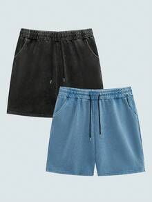 Modcrash Men's Shorts, Streetwear Vintage Washed Casual, Relaxed Fit, Sports, Spring Summer, Unisex - Black - View 2
