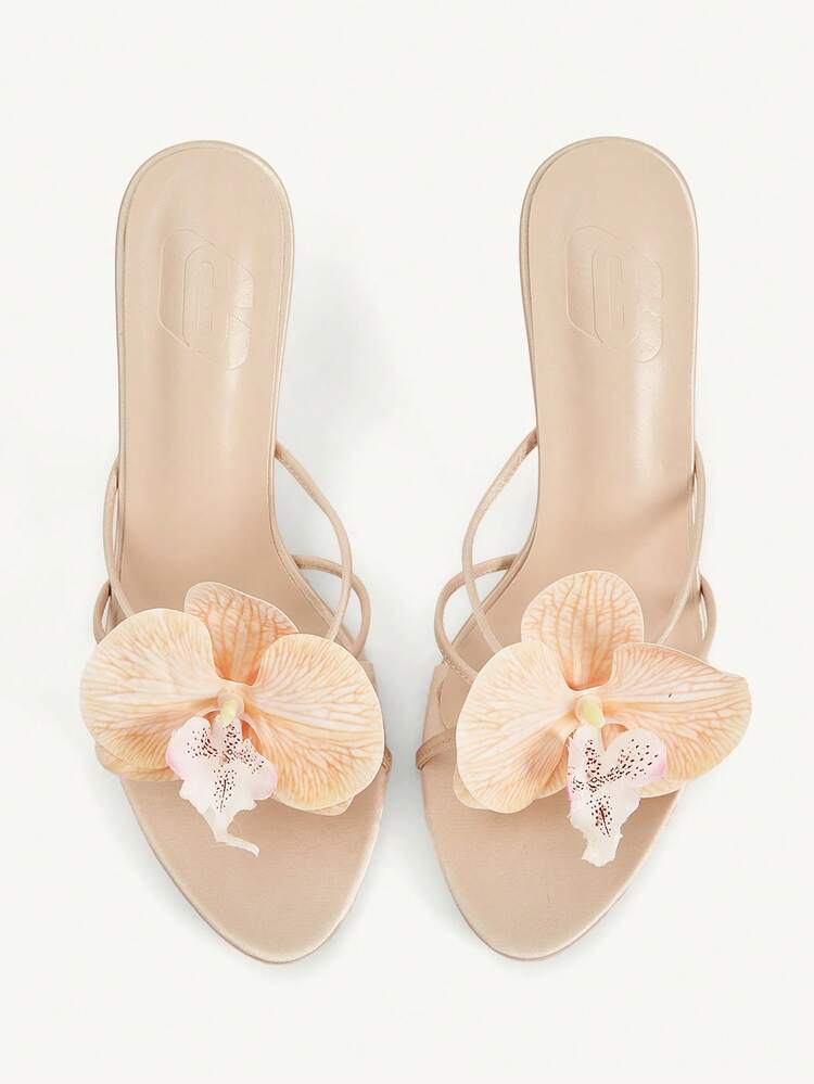 CUCCOO CHICEST Summer New Apricot Flower Thin Heel Pointed Fashion Women's High Heel Sandals Summer Shoes