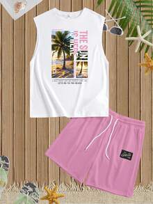 Manfinity RSRT Bộ áo tank top và quần short nam cỡ tiêu chuẩn - Hồng - Xem 2