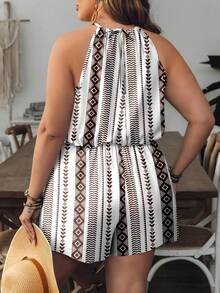 Mono casual de mujer talla grande con estampado de rayas y cuello halter - Multicolor - Ver 2