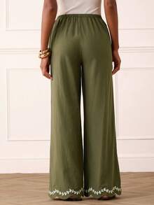 Quần cotton thêu thanh lịch dành cho nữ - màu xanh lá - Xem 8