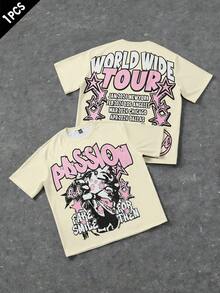 PAVTROS Áo thun nam tay ngắn cổ tròn dáng rộng - Màu be - Xem 1