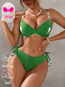 Swim DD+ Conjunto de bikini de unicolor sexy para mujer para la playa de verano - Verde - Ver 5