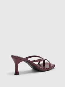 CUCCOO BIZCHIC 女士方头猫跟酒红色人字拖鞋 时尚舒适 日常百搭通勤凉鞋 - 酒紅色 - 查看 4