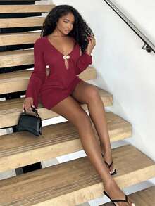 Alexandranx METAL DECOR CUT OUT COVER UP DRESS FOR SUMMER BEACH VACATION - Burgundy - View 4