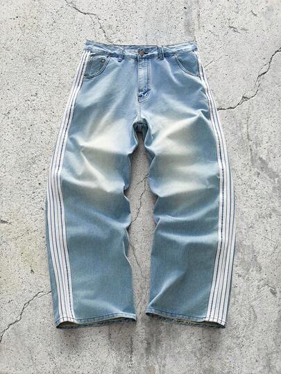 EVRINFINITE GlobeSwift 条纹设计牛仔裤，复古街头风，宽松版型，超大码牛仔裤