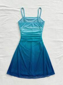 SHEIN 时尚优雅渐变色吊带连衣裙，适合少女穿着。 - 藍色 - 查看 2