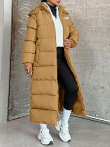 EURMUSE Hooded Keeping Warm Long Padded Coat - Camel - View 4