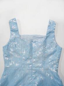 Ellevyn 蓝色3D立体花卉方领收腰连衣裙 - 藍色 - 查看 8