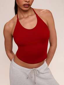 SHEIN BAE ملابس علوية كاجوال وريضي بلون أحادي مع ربطة عنق وخصر ضيق، ملابس صيفية للنساء، ملابس ربيعية، ملابس للمهرجانات، ملابس للحفلات، ملابس للشاطئ، ملابس للعطلات، ملابس رياضية للنساء، طقم تمارين للنساء، بلوزات حلقة للنساء للتمارين الرياضية، ملابس رياضية للنساء، بلوزات صيفية للنساء، ملابس علوية حمراء - الأحمر - مشاهدة 5