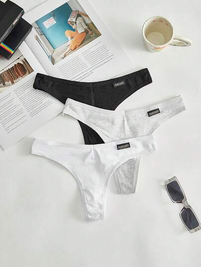 3条/套 多色丁字裤，高弹力，简约时尚，女士日常休闲穿着