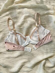 心形印花鋼圈胸罩內衣 - 杏色 - 查看 2