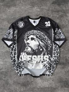 ROMWE MEN Street Life 男士网眼拼接运动短袖T恤，运动球衣 - 黑色 - 查看 5