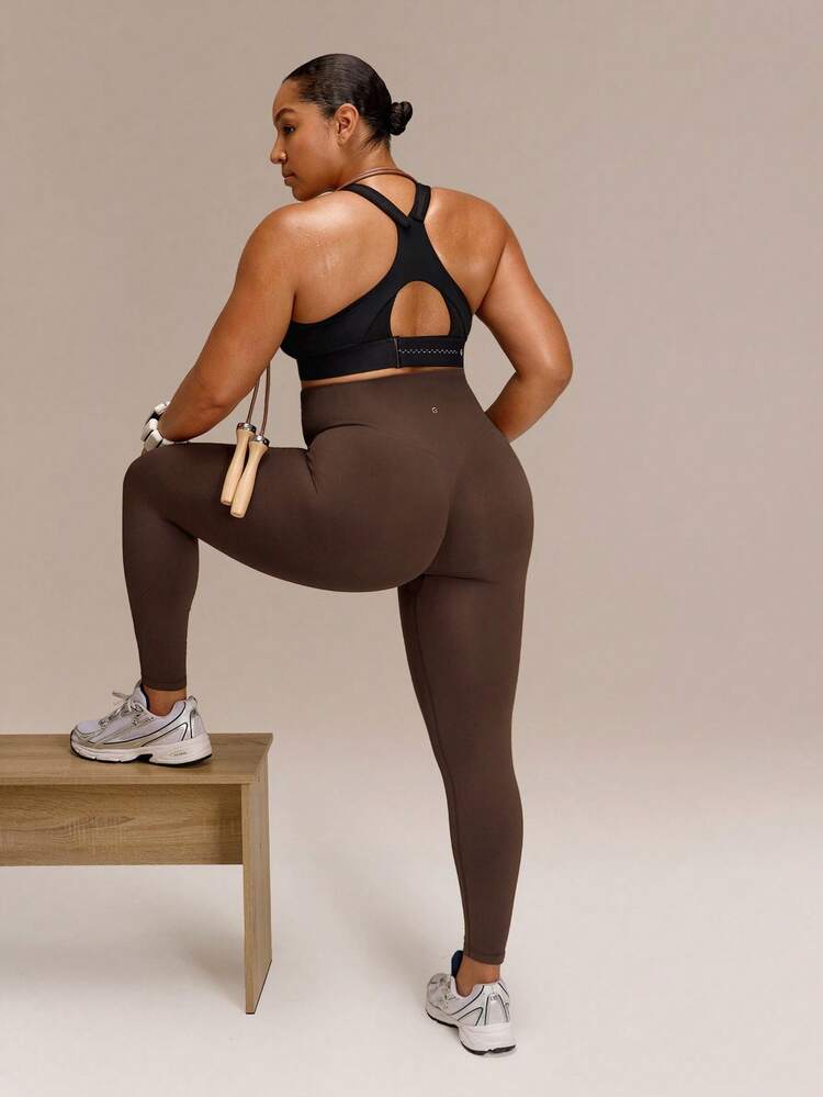 Plus Size 24" Ultrafine Soft Seamless Powerful Strides Ultra-High Waist Tummy Control Scrunch Butt Lifting Leggings Medium Impact Training Running Workout Gym Wear