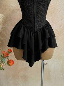 Soleia 女士浪漫度假连衣裙，红色提花纹理褶皱腰部拼接荷叶边肩带多层荷叶边下摆A字雪纺迷你连衣裙，休闲、约会、情人节、下午茶、海滩、邮轮、城市度假、音乐节、派对、波西米亚风、嬉皮风、西部风、日常通勤、情人节红色连衣裙 - 黑色 - 查看 4