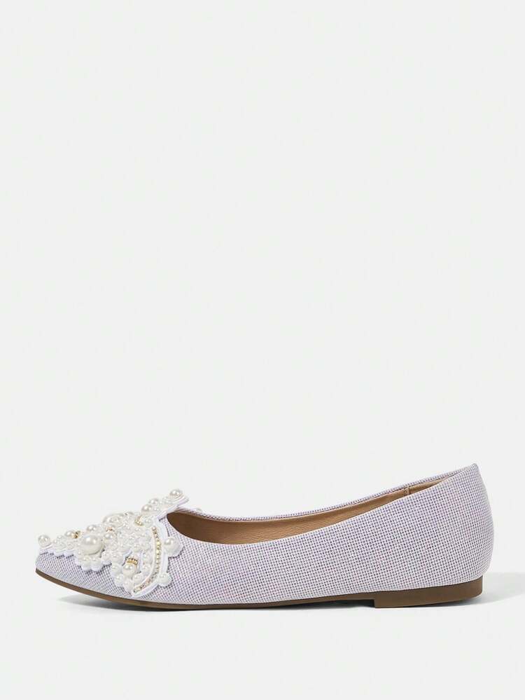 CUCCOO HITCHD Women Shoes25 Spring And Summer New Three-Dimensional Pearl Tip Romantic Elegance Temperament Flat Shoes Temperament Bridal Wedding Shoes Wear