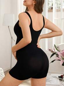 Moonlight&Mama 无缝孕妇及产后塑身连衣裙，高弹力，优雅柔软，适合居家、通勤及日常穿着，可作吊带裙。 - 黑色 - 查看 4