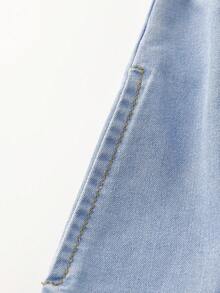 EMERY ROSE Mature Denim Water-Soluble Lace Pocket Patchwork Denim Dress, Wash Beach - Blue - View 4