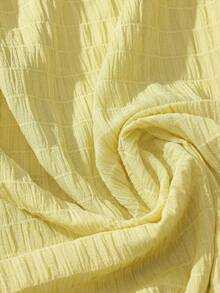 SHEIN VCAY Plus Size Summer Casual Solid Color Puff Sleeve Shirt - Light Yellow - View 5