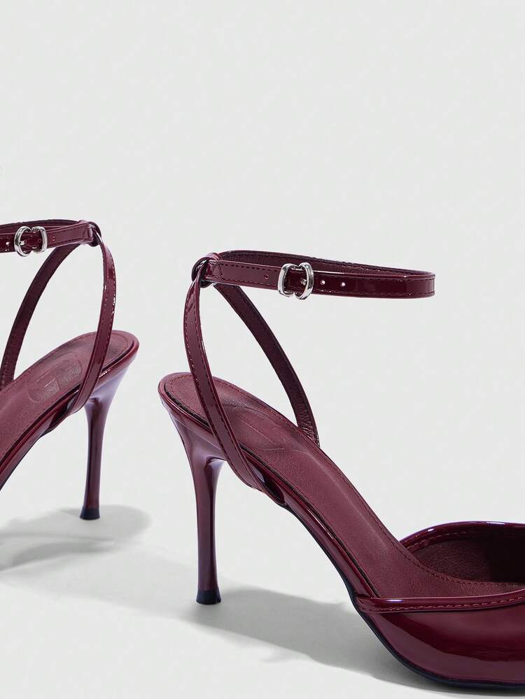 CUCCOO SZL Ladies Fashion Elegant Commuter Burgundy Patent Leather Pointed Heels