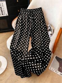 Franclia 大码缎面抽绳系腰直筒裤 - 黑色 - 查看 3