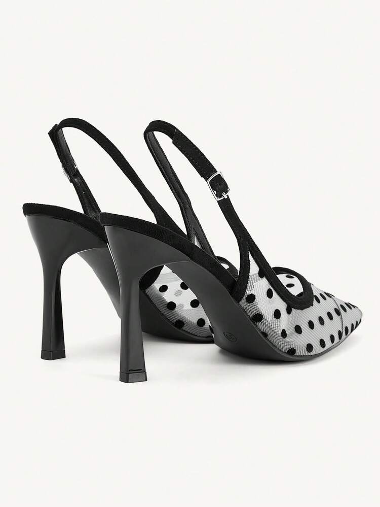 CUCCOO CHICEST Women Shoes Outdoor Women's Pointed Slender Heel Fleece Dot Decorative Mesh Fabric Fashion Comfortable Daily Party Banquet Buckle Shoes