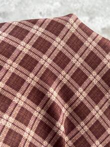 StreetHx Women's Loose Retro Plaid Babydoll Shirt - Brown - View 4