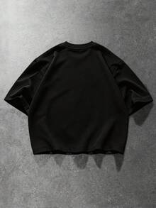 ROMWE MEN Street Life 男士宽松落肩短款印花T恤 - 黑色 - 查看 2