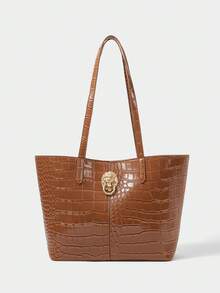 SHECARRY Brown Alligator Embossed PU Tote Bag, Commuter Versatile Large-Capacity Women's Shoulder Bag. - Coffee Brown - View 1