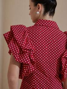 Aveloria Rosie Áo kiểu nữ cao cấp, thanh lịch, tay bồng, họa tiết chấm bi kiểu Pháp cổ điển. - Đỏ - Xem 2