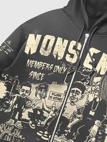 ROMWE MEN Street Life Áo hoodie nam in hình hoạt hình phong cách thường ngày mùa xuân, kiểu dáng Y2K. - Xám - Xem 5