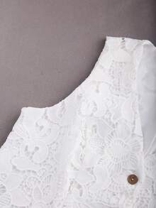 Franclia 大码女式休闲复古浪漫度假风提花刺绣镂空V领无袖修身常规款背心，春夏款 - 白色 - 查看 5