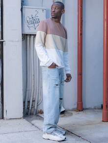 BelSigned BelSigned 1pc Hearty Haven Distressed American Street Style Loose Fit Wide Leg Washed Denim Jeans For Men (No Belt & Accessories) - Blue - View 7