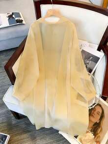 Resyla Áo khoác cardigan dáng suông bằng vải chiffon nhẹ, dài đến đầu gối, kiểu dáng mới dành cho nữ. - Màu be - Xem 2