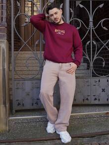 LEOGASHI LEOGASHI 男士字母刺绣卫衣，秋季款，长袖上衣 - 酒紅色 - 查看 5