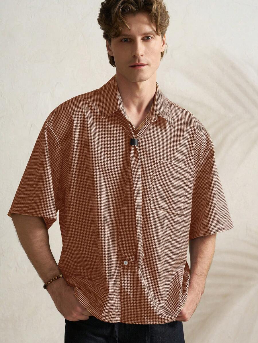 Airaco Men's Houndstooth Short Sleeve Pocket Casual Shirt - Multicolor - View 1